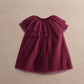 Burgundy pleated cape dress with short flutter overlay