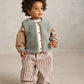 Kids borg gilet vest in light green-gray with brown trim and button front