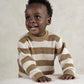 Kids striped knitted jumper and leggings set, tan and white stripes, crew neck top