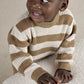 Kids striped knitted jumper and leggings set, tan and white stripes, long sleeves