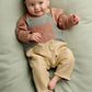 Baby color-block dungaree outfit set with long-sleeve top, pink sleeves, gray bib