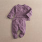 Plum knit set with long-sleeve sweater and matching pajama pants