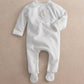White footed baby all-in-one with long sleeves and duck Hello World embroidery