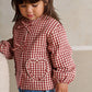 Red gingham jacket with bow front and heart patch pocket