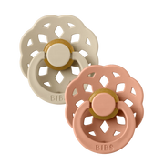 Boheme latex pacifiers, 2-pack: vanilla and vanilla peach, flower guard with round center