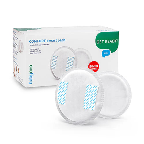 Comfort breast pads, white reusable inserts with blue printed center pads
