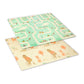 Play mat set with two panels, green city roads and beige animal alphabet print.