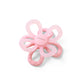 Pink silicone flower teether with ring handles and petal-shaped loops