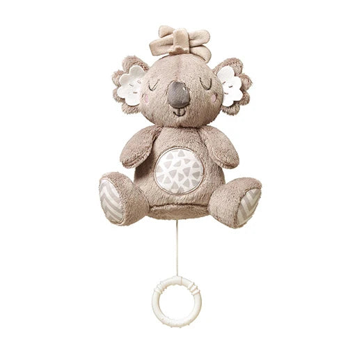 Beige koala plush musical toy with round light panel and hanging ring