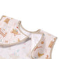 Light pink sleeveless farmer apron with neck bib and farm scene pattern