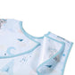 Light blue baby apron with raccoon teepee print, curved neckline design