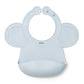 Blue silicone bib with adjustable lock, round neck and scoop pocket