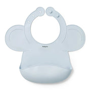 Blue silicone bib with adjustable lock, round neck and scoop pocket
