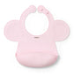 Pink silicone baby bib with adjustable lock and wide scoop catch pocket