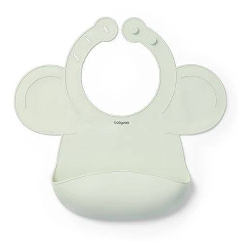 Mint silicone baby bib with adjustable lock, scalloped sleeves