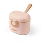 Beige portable milk powder dispenser with latch handle and extended pouring lid
