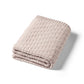 Cotton knitted blanket in beige, ribbed chevron knit with folded edge