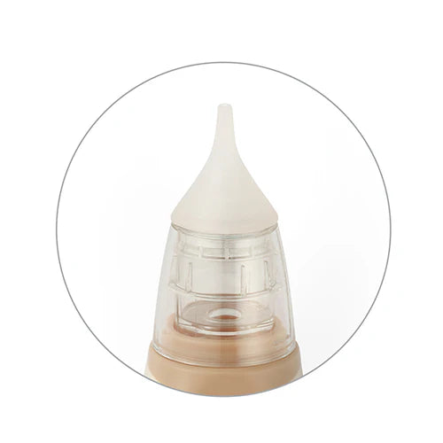 Electronic nasal aspirator suction nozzle and clear chamber, close-up