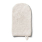Natural bamboo wash mitt in light grey with looped hanging strap