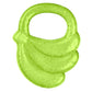 Green banana-shaped gel teether with oval ring handle