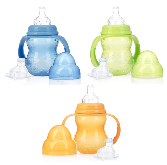Nuby 3-Stage Wide Neck No Spill Bottle with Handles and Non-Drip | Mamas & Papas, Babies, Nursing, 