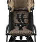 Leopard stroller seat liner with harness openings and patterned foot cover