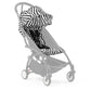Zebra print stroller canopy and seat cover with black harness straps