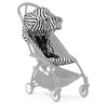 Zebra print stroller canopy and seat cover with black harness straps