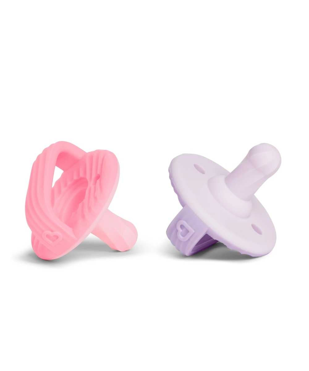 Munchkin Sili-Soothe & Teethe Silicone Pacifier & Teether Pink/Purple - 2 Pack | Mamas & Papas, Babies, Nursing, Teether