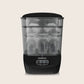 Black-accent sterilizer dryer with clear chamber showing bottle racks, front view