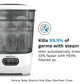 White sterilizer dryer front view with steam and germ-kill icon badge