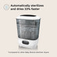 Baby bottle sterilizer dryer with see-through drum and front control panel, white body
