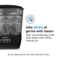 Baby bottle sterilizer and dryer with transparent chamber, black base, and control panel