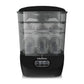 Baby bottle sterilizer and dryer with clear chamber and multiple bottles inside black base