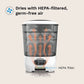Baby bottle sterilizer dryer with HEPA filter area and see-through drum