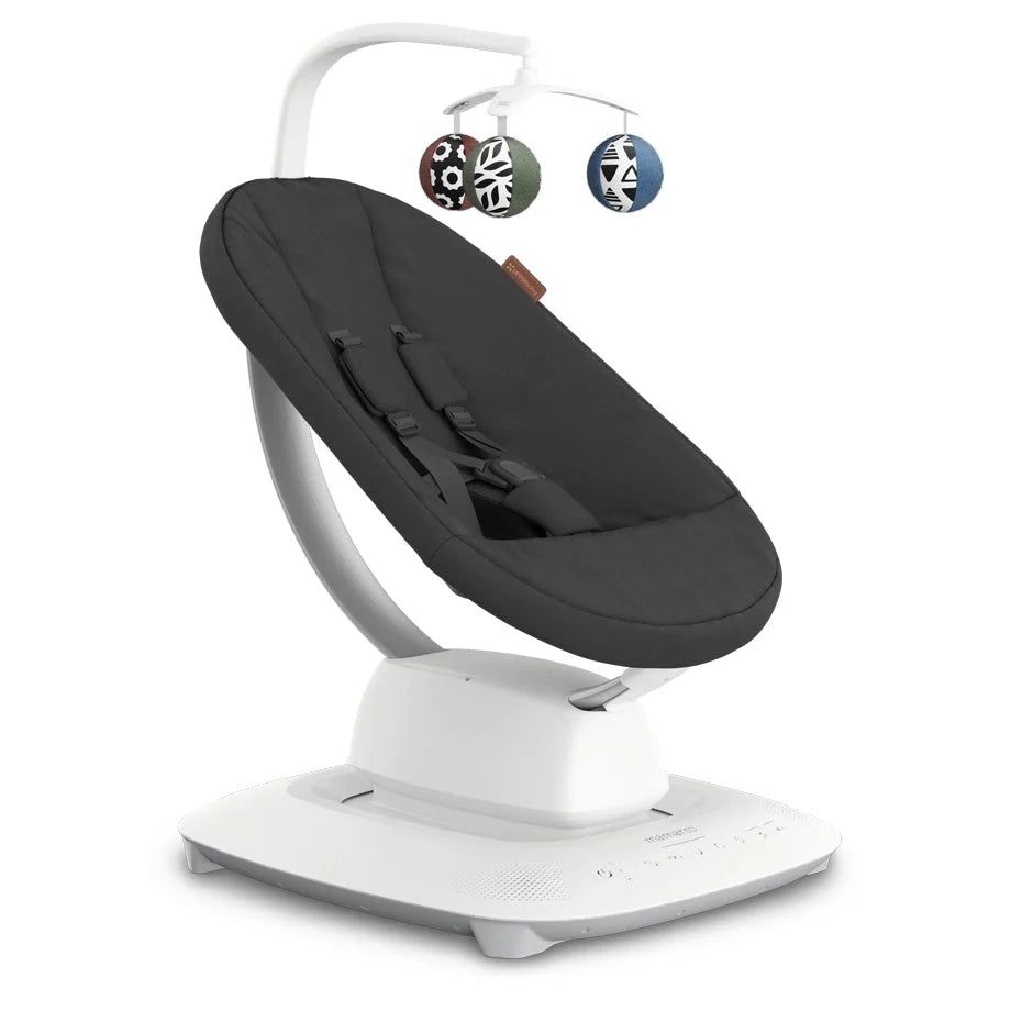 Mamaroo baby swing with charcoal melange seat and hanging toy balls