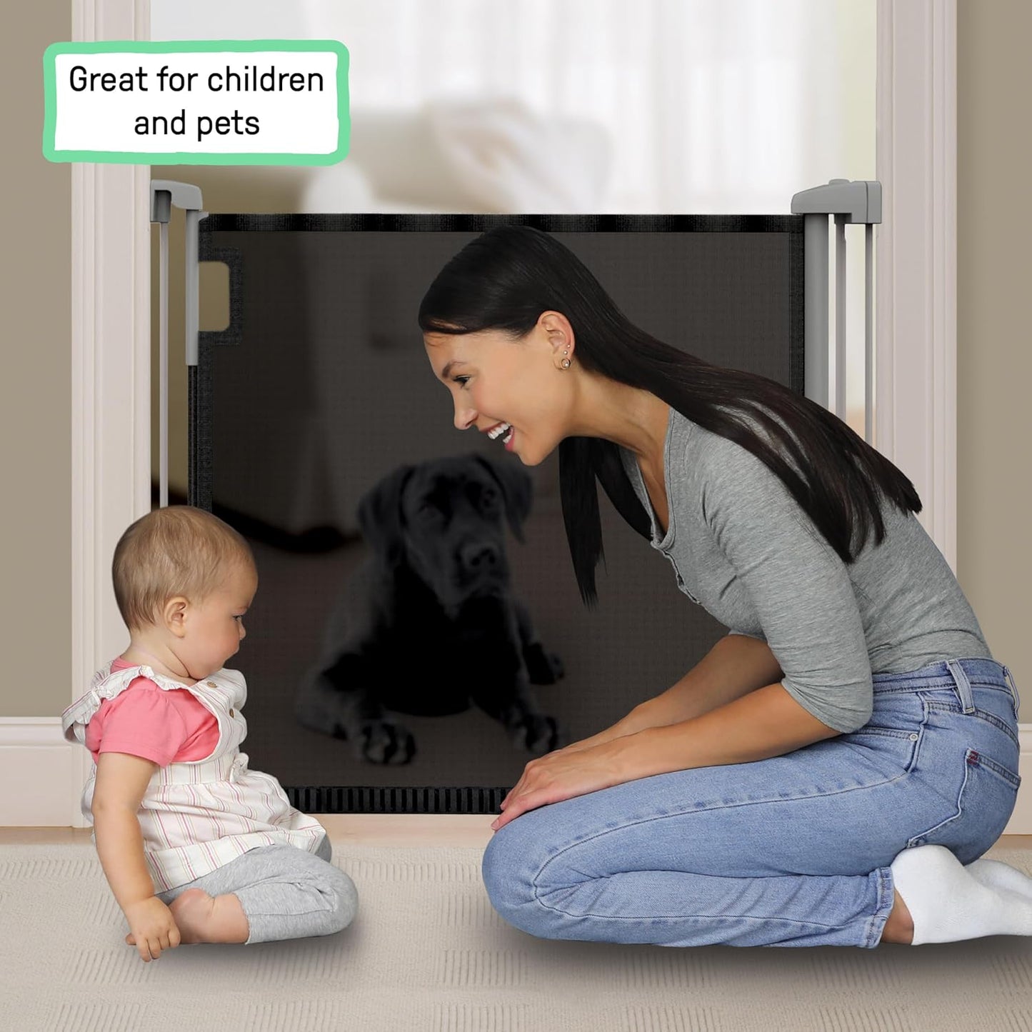 The Thruway Baby Retractable Gate with Tuck Away Mesh, Openings up to 52"