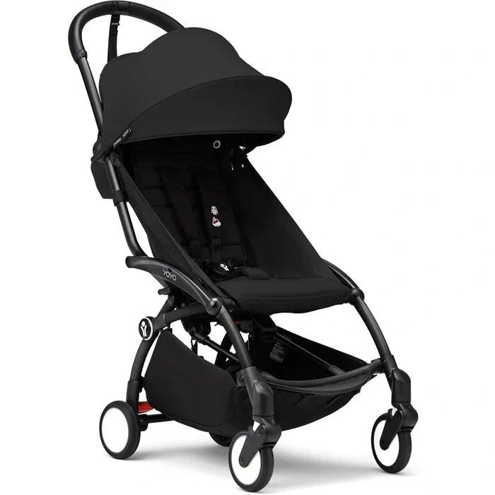 YOYO3 black frame stroller with extendable canopy and 4 wheels