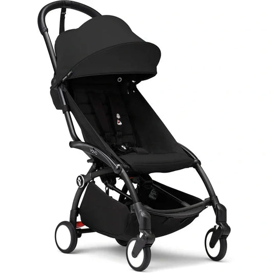 YOYO3 black frame stroller with extendable canopy and 4 wheels