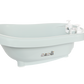 Thermobath Sepp bathtub front view with faucet controls and small animal emblem