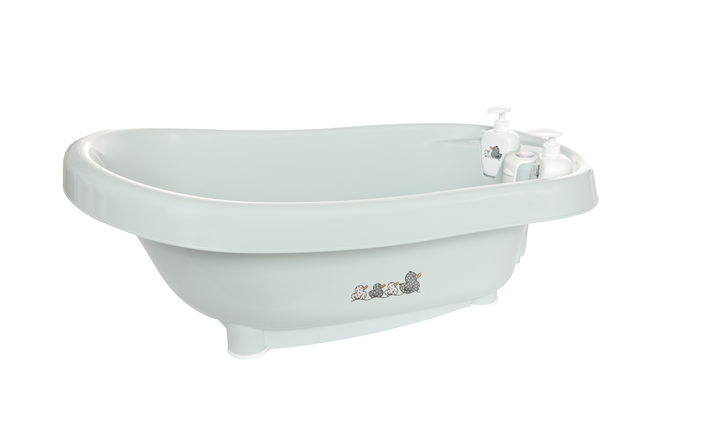 Thermobath Sepp bathtub front view with faucet controls and small animal emblem
