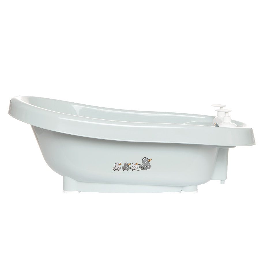 Thermobath Sepp bathtub with central spout and faucet set, light blue finish