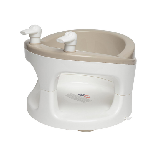 White bath seat with taupe basin and two arm rests