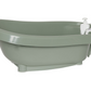 Thermobath freestanding soaking tub in light green with pump controls and faucet