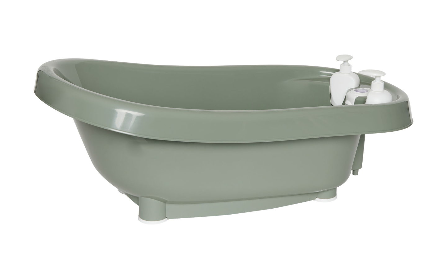 Thermobath freestanding soaking tub in light green with pump controls and faucet
