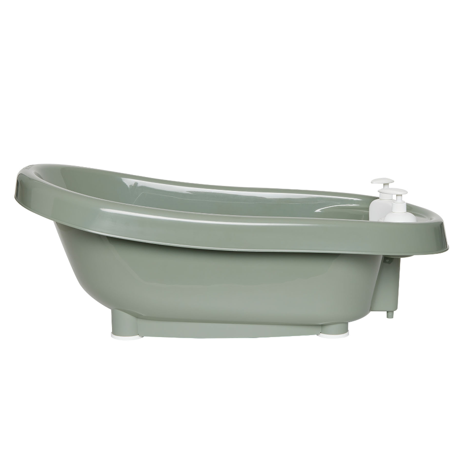 Thermobath freestanding soaking tub in light green with built-in pump and faucet
