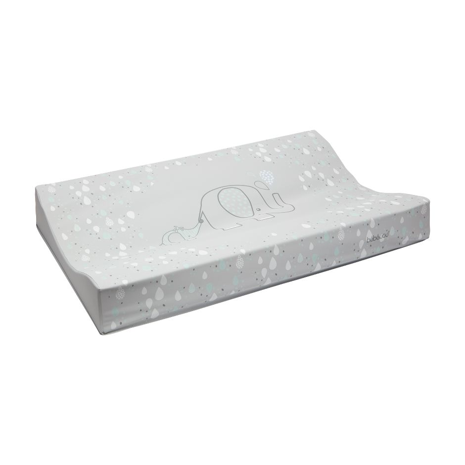Rectangular changing pad 72×44cm, light gray with speckled pattern and elephant icon