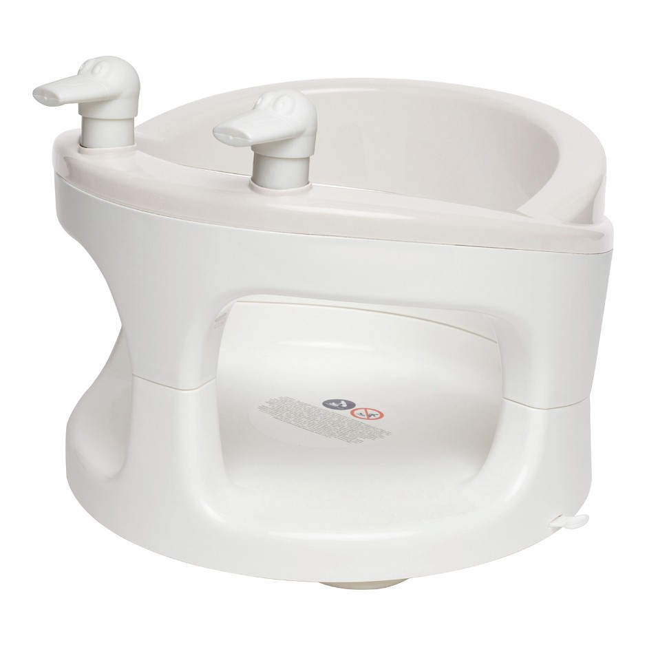 Light oat plastic bath seat with two handles and molded inner basin