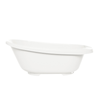 White bathtub with wide rim and contoured basin, front view