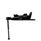 Black rotating car seat base side view with locking bar and support legs